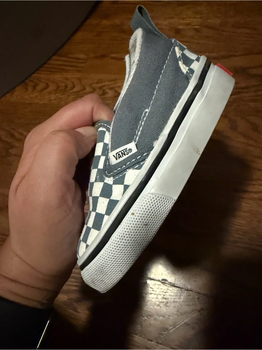 Vans- Kids Slip-On Checkerboard Canvas Shoes in Gray and White size 4 Toddler